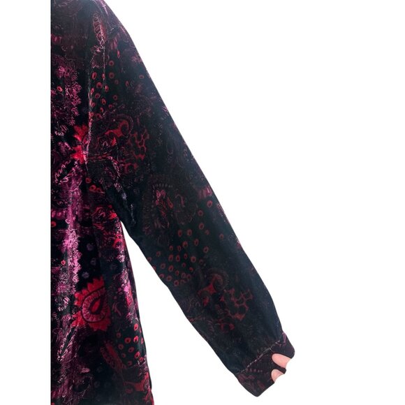 Paisley Velvet Button Down Tunic Top Women 1X Long Sleeves Dark Wimsigoth Grunge - Picture 12 of 14